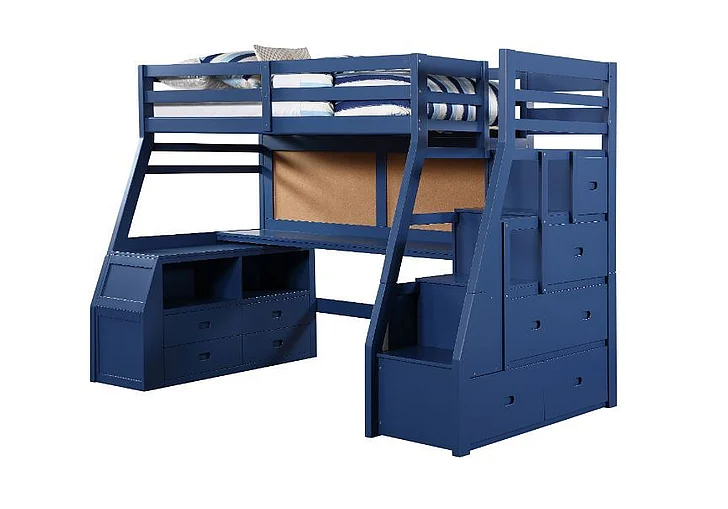 ACME Jason II Twin Loft Bed w/Storage Ladder in Navy Blue 37455