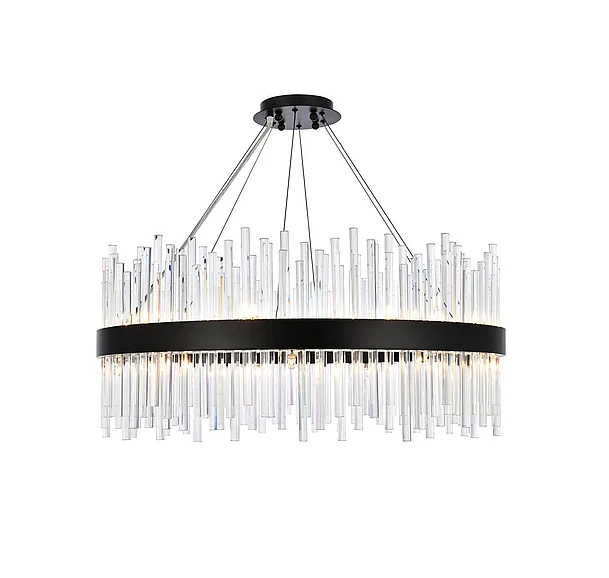 Elegant Dallas 32 In. Round Crystal Pendant in Black 3000D32BK