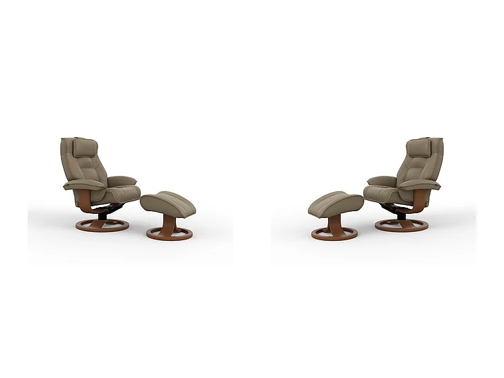 Fjords Mustang R Large Recliner with Footstool - Manual in NL Stone/Walnut 911502-130-010 (Set of 2) CUSTOM ITEM