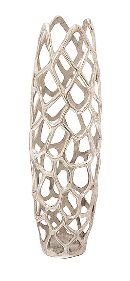 UMA Silver Aluminum Metal Cutout Coral Decorative Vase, 8" x 8" x 26" | 37660