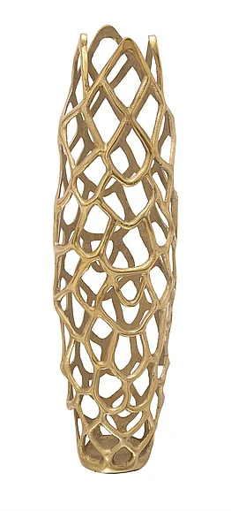 UMA Gold Aluminum Metal Cutout Coral Decorative Vase, 9" x 9" x 31" | 37662