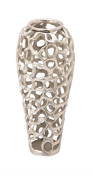 UMA Silver Aluminum Metal Cutout Coral Decorative Vase, 8" x 8" x 19" | 37663