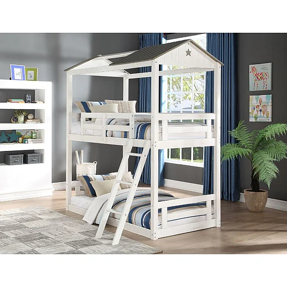 ACME Nadine Cottage Twin/Twin Bunk Bed in Weathered White & Washed Gray Finish 37665
