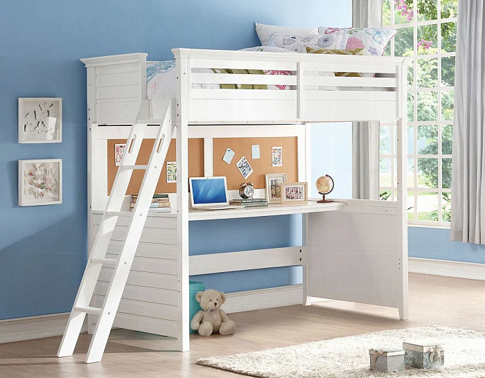 ACME Lacey Twin Loft Bed with Desk in White 37670