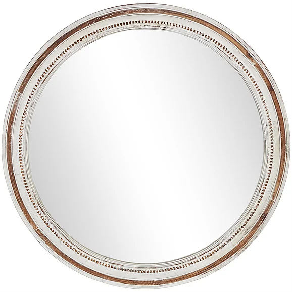 UMA White Wood Room Wall Mirror with Bead Detailing, 37" x 1" x 37" | 37894