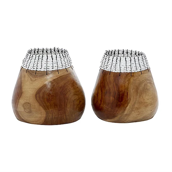 UMA Brown Wood Handmade Decorative Vase with White Seagrass Accents, Set of 2 9, 9H | 37906 CLOSEOUT