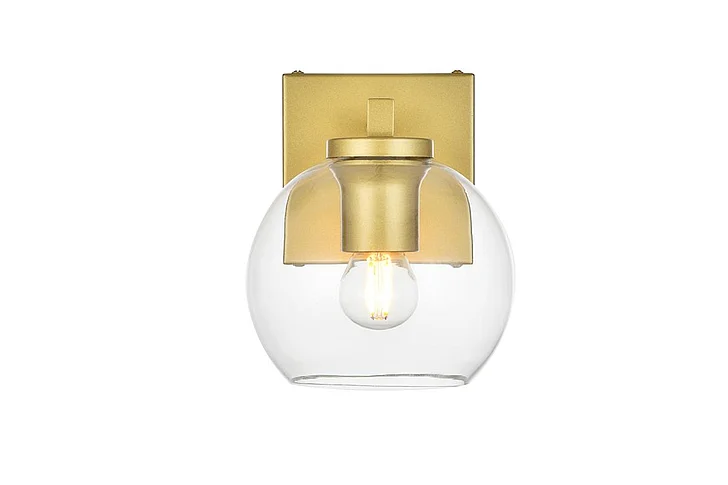 Elegant Juelz 1 Light Brass and Clear Bath Sconce LD7311W6BRA CLOSEOUT