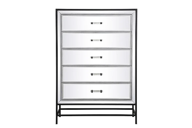 Elegant 34 In. Mirrored 5 Drawers Chest in Black MF73026BK CLOSEOUT