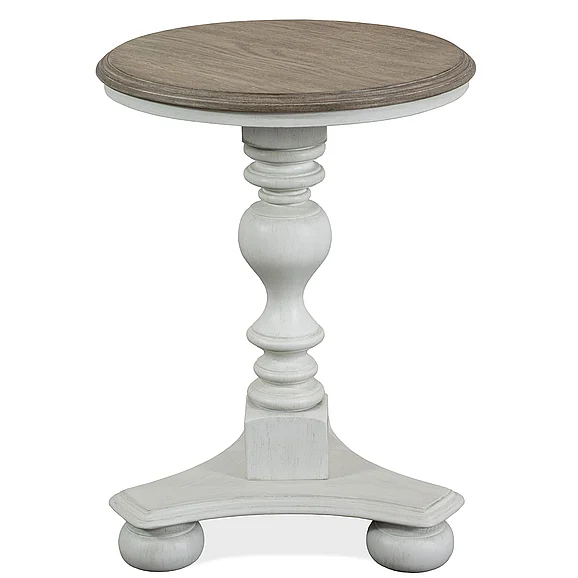 Riverside Furniture Jameson Round End Table in Pale Taupe/Antique White 38008