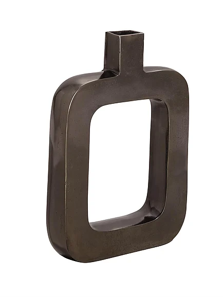 UMA Black Aluminum Metal Decorative Vase with Cut Out Frame, 10" x 2" x 14" | 38030 CLOSEOUT