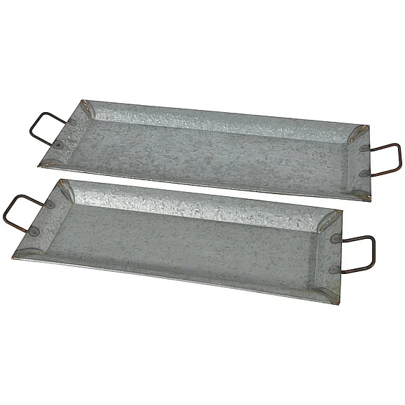 UMA Gray Metal Living Room Decor Tray with Handles, Set of 2 29, 25W | 38174
