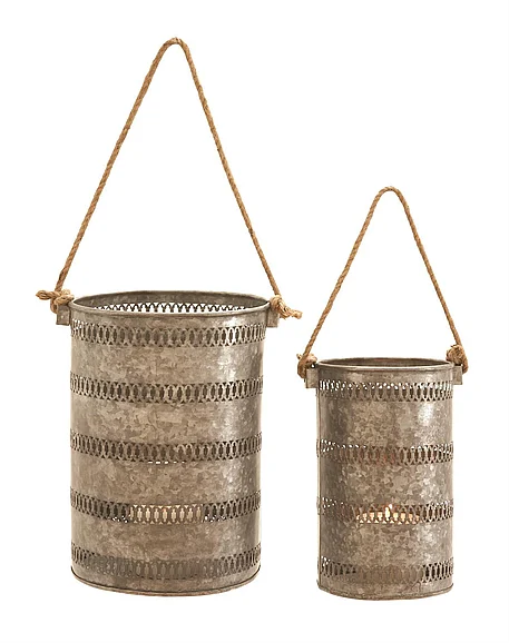 UMA Gray Metal Coastal Lantern, Set of 2 12, 10H | 38188 CLOSEOUT