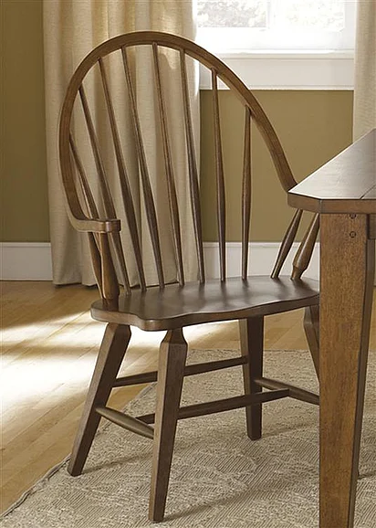 Liberty Furniture Hearthstone Windsor Back Arm Chair in Rustic Oak (Set of 2) 382-C1000A