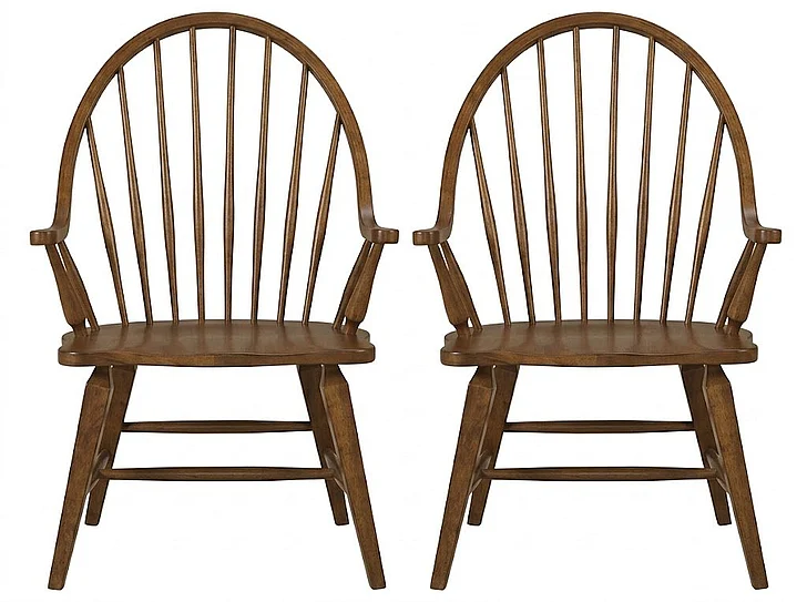 Liberty Furniture Hearthstone Windsor Back Arm Chair in Rustic Oak (Set of 2) 382-C1000A