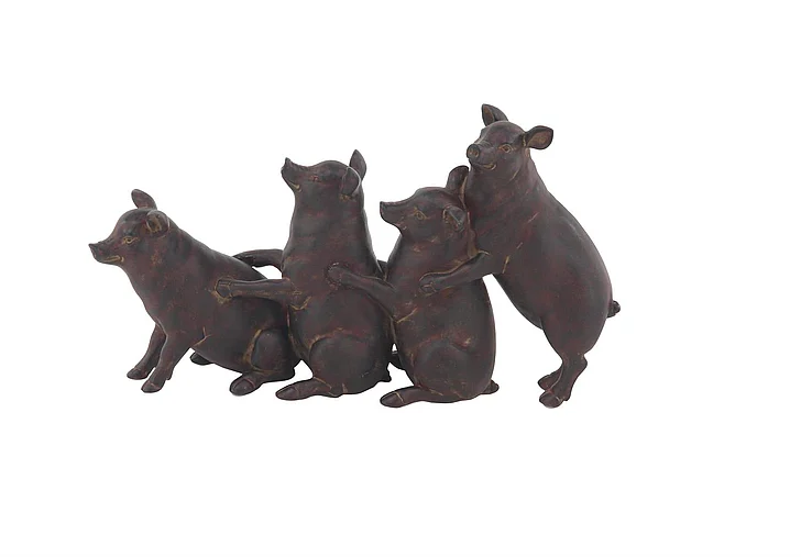 UMA Dark Brown Polystone Pig Decorative Sculpture, 13" x 4" x 7" | 38243 CLOSEOUT