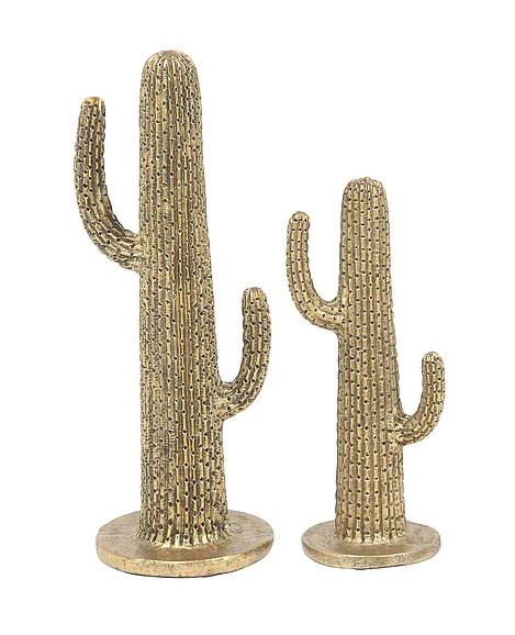 UMA Gold Polystone Cactus Decorative Sculpture, Set of 2 16, 12H | 38271