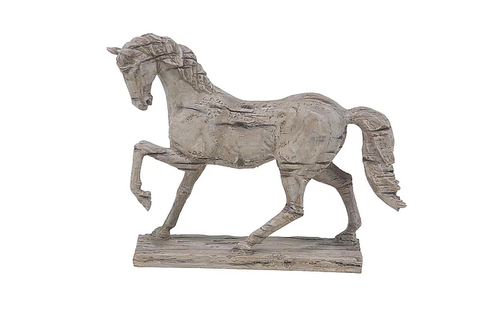 UMA Beige Polystone Horse Prancing Decorative Sculpture, 21" x 6" x 18" | 38275