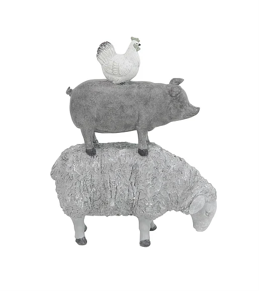 UMA Gray Polystone Farm Animals Stacked Decorative Sculpture, 9 x 4 x 12 | 38283