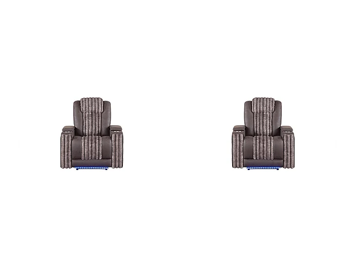 Global Furniture U8000 Power Recliner with Power Headrest in Brown U8000-BROWN-PR W/ PHR, LED (Set of 2)