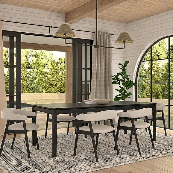 Alpine Furniture Cove 7-Piece 72-90" Rectangular Dining Table Set in Vintage Black