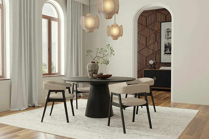Alpine Furniture Cove 5-Piece 59" Round Dining Table Set in Vintage Black