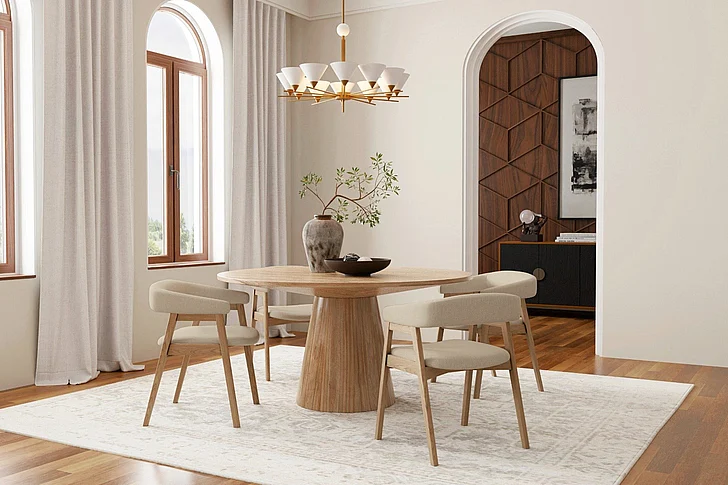 Alpine Furniture Cove 5-Piece 59" Round Dining Table Set in Natural