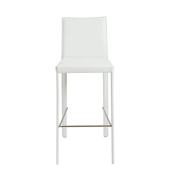 Euro Style Hasina Bar Stool in White with Polished Stainless Steel Footrest (Set of 2) 38625WHT CLOSEOUT