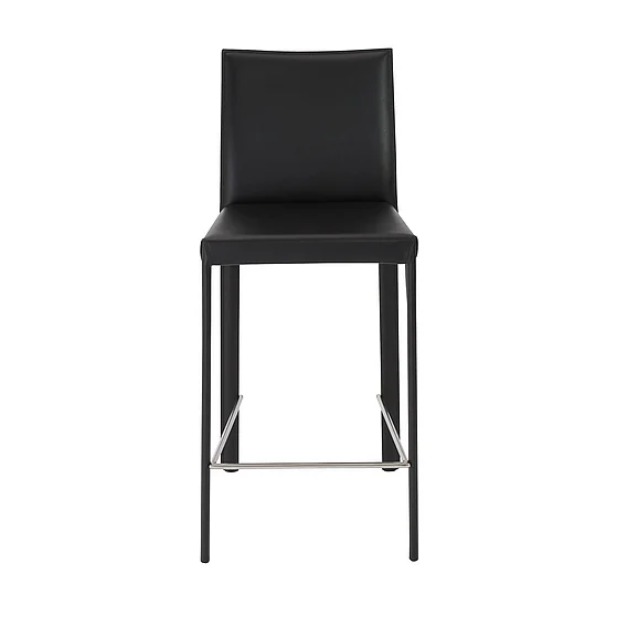 Euro Style Hasina Counter Stool in Black with Polished Stainless Steel Footrest (Set of 2) 38626BLK CLOSEOUT