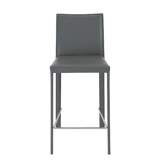 Euro Style Hasina Counter Stool in Gray with Polished Stainless Steel Footrest (Set of 2) 38626GRY CLOSEOUT