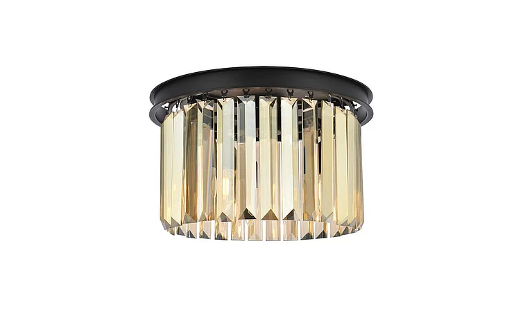 Elegant Sydney 3 Light Matte Black Flush Mount Golden Teak (Smoky) Royal Cut Crystal 1238F16MB-GT/RC