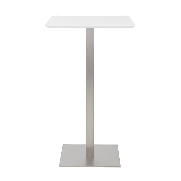 Euro Style Elodie Bar Table in Matte White with Brushed Stainless Steel Column and Base 38780MTWHT-KIT CLOSEOUT