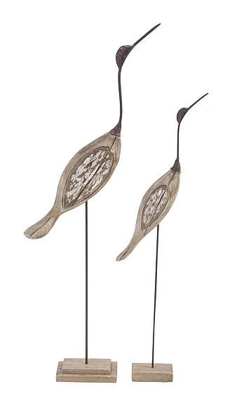 UMA Brown Wood Bird Decorative Sculpture, Set of 2 28, 34H | 38790