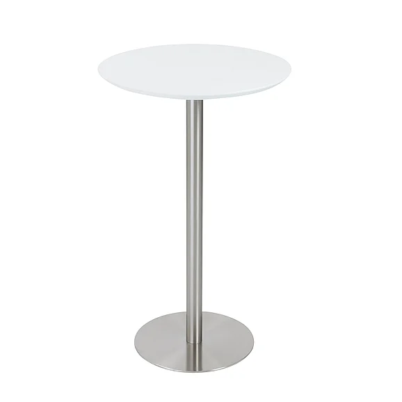 Euro Style Cookie 26" Bar Table in Matte White with Brushed Stainless Steel Column and Base 38792MTWHT-KIT CLOSEOUT
