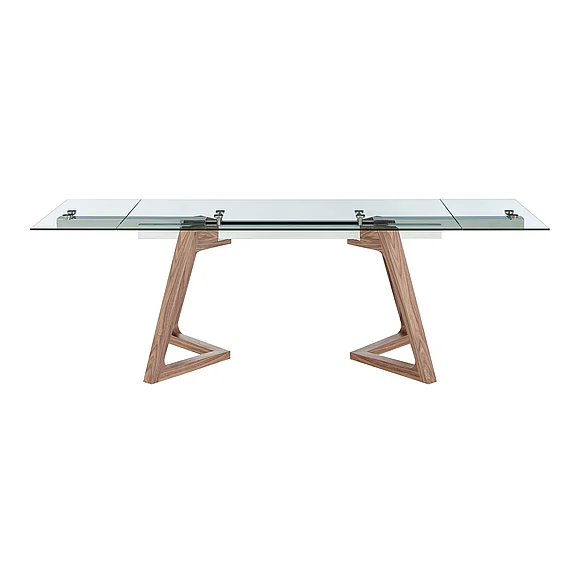 Euro Style Donar Extension Table in Clear Tempered Glass Top and American Walnut Veneer Solid Wood Base 38836CLR-KIT