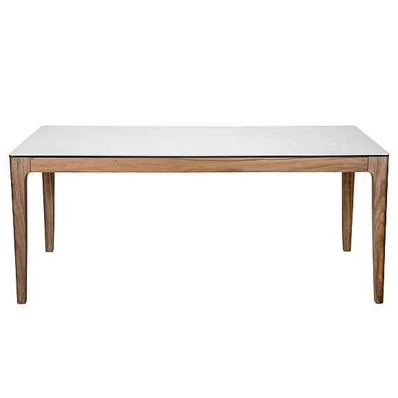 Euro Style Haldis Rectangle Table in White Ceramic Glass and Walnut 38938WHT-KIT
