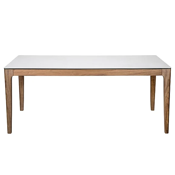 Euro Style Haldis Rectangle Table in White Ceramic Glass and Walnut 38937WHT-KIT CLOSEOUT