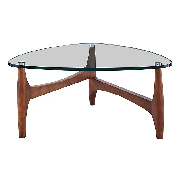 Euro Style Ledell Coffee Table in Clear Glass with Walnut Base 38962CLR-KIT