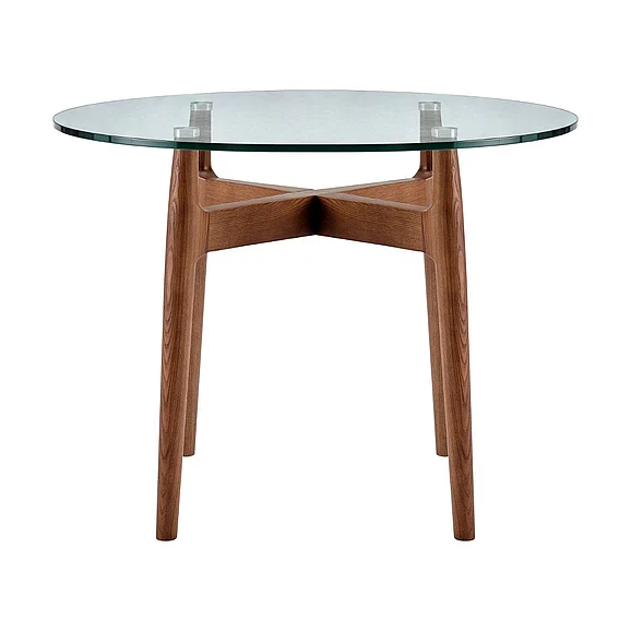Euro Style Ledell 42" Bistro Table in Clear Glass with Walnut Base 38965CLR-KIT