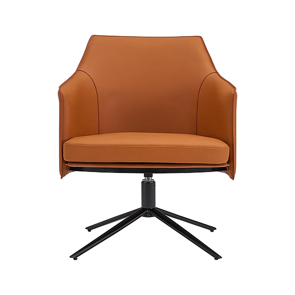 Euro Style Signa Swivel Lounge Chair in Cognac Leatherette and Regenerated Leather with Black Steel Base 38988COG
