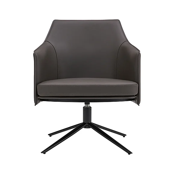 Euro Style Signa Swivel Lounge Chair in Dark Gray Leatherette and Regenerated Leather with Black Steel Base 38988DKGRY