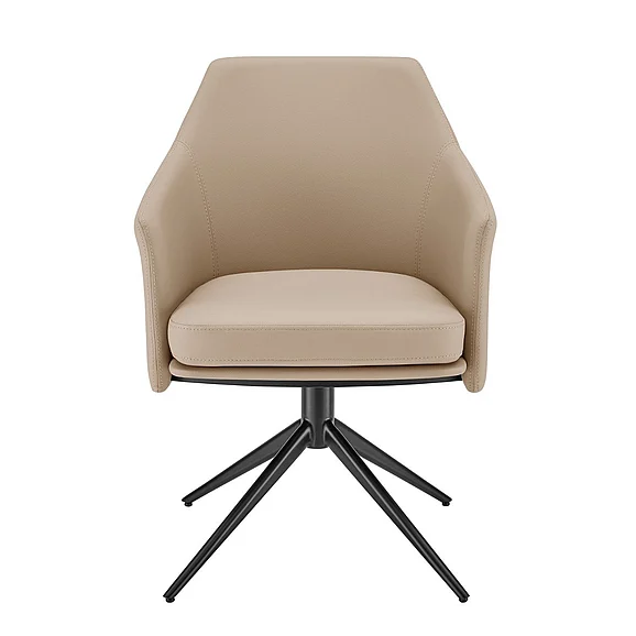 Euro Style Signa Swivel Armchair in Light Taupe Leatherette with Black Steel Base 38997-LTTPE
