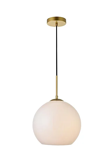 Elegant Baxter 1 Light Brass Pendant with Frosted White Glass LD2225BR