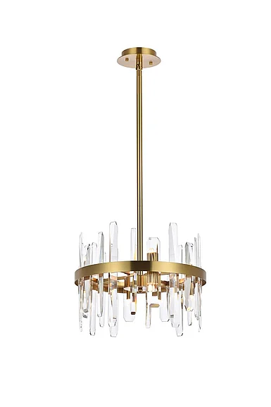 Elegant Serena 16 In. Crystal Round Pendant in Satin Gold 2200D16SG