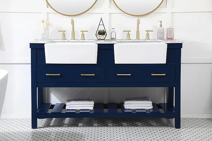Elegant 60 In. Double Bathroom Vanity in Blue VF60160DBL