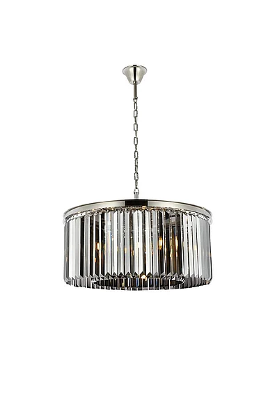 Elegant Sydney 8 Light Polished Nickel Chandelier Silver Shade (Grey) Royal Cut Crystal 1238D31PN-SS/RC