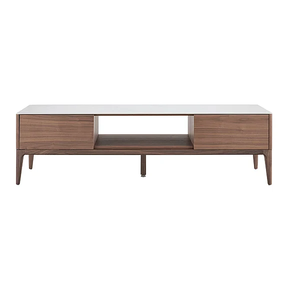 Euro Style Haldis 71" Media Stand in White Ceramic Glass and Walnut 39044-WHT CLOSEOUT