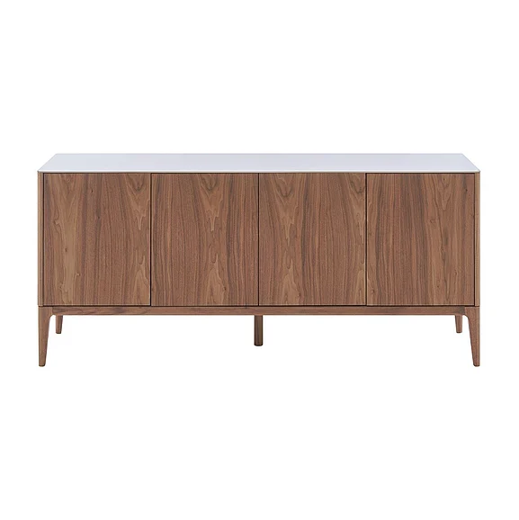 Euro Style Haldis Sideboard in White Ceramic Glass and Walnut 39047-WHT