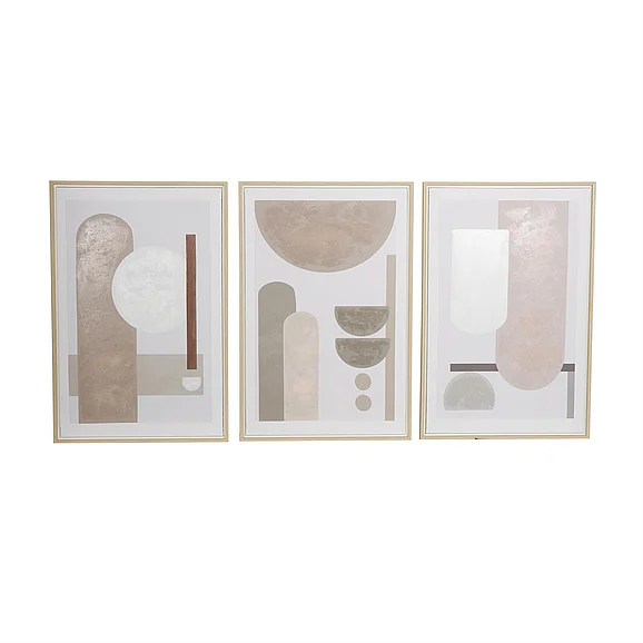 UMA Pink Canvas Abstract Mid Century Modern Geometric Living Room Framed Wall Art with Brown Accents, Set of 3 24W, 36H | 39054