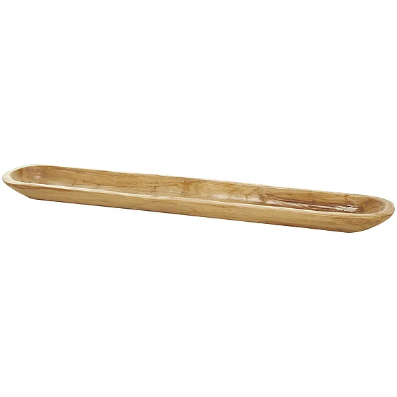 UMA Brown Teak Wood Handmade Long Slim Live Edge Living Room Decor Tray, 36" x 7" x 3" | 39183