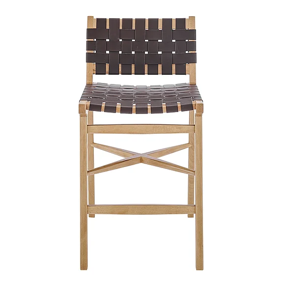 Euro Style EvangelineÂ Counter Stool in Natural Beech Wooden Frames with Brown woven PU Seat & Back 39186-NAT